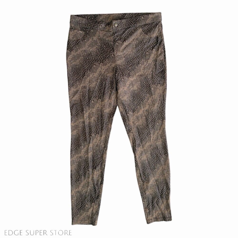 HUE Women's Python Snake Print Pants L Brown Black Stretch Skinny 29 Inch Inseam